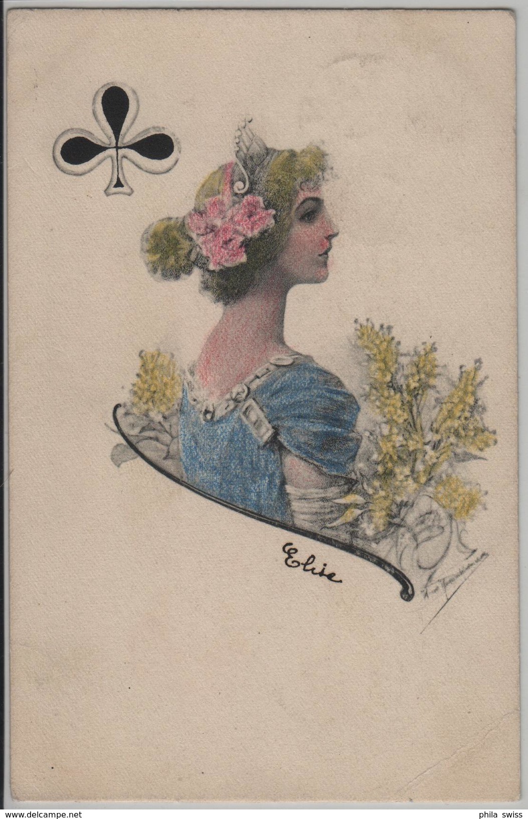 Kreuzdame - Dame De Trefle - Künstlerkarte - Litho - Cartes à Jouer