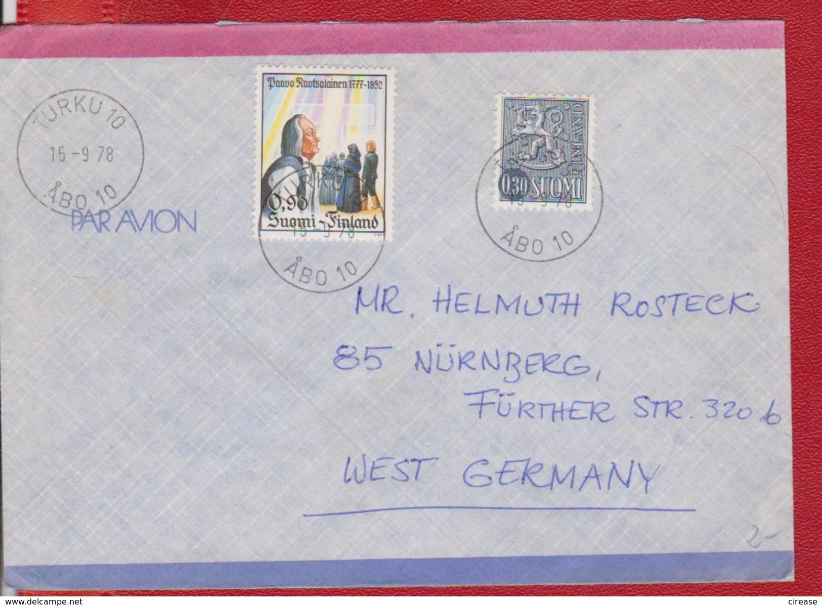 PAR AVION LETTER FINLAND SENT GERMANY - Briefe U. Dokumente