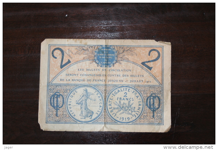 Billet Ancien Deux Francs   1919    Lot  26 - Bonds & Basic Needs