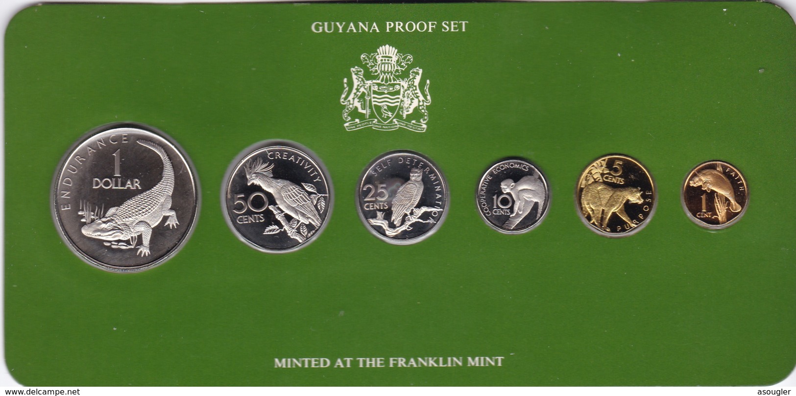 Guyana 1978 Proof Set 6 Coins Up To One Dollar Cased + COA (free Shipping Via Registered Air Mail) - Guyana