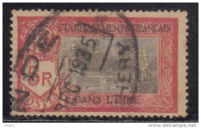 Re 5/- French India Used 1929, New Values Series, - Used Stamps