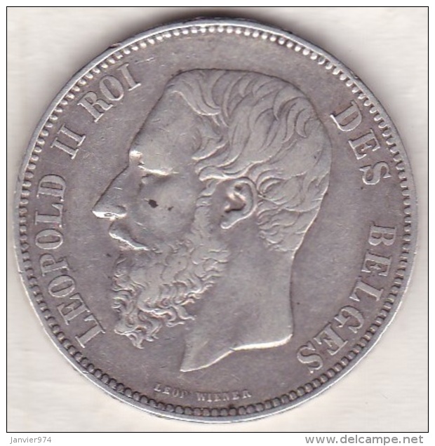 BELGIQUE . 5 FRANCS 1867. LEOPOLD II. ARGENT. Position A - 5 Francs