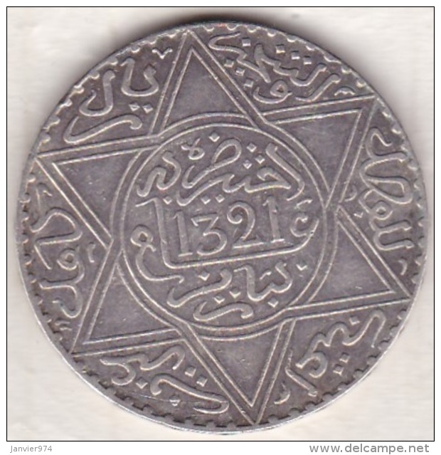 Maroc . 10 Dirhams (1 Rial) AH 1321 Paris . Abdül Aziz I  , En Argent - Maroc