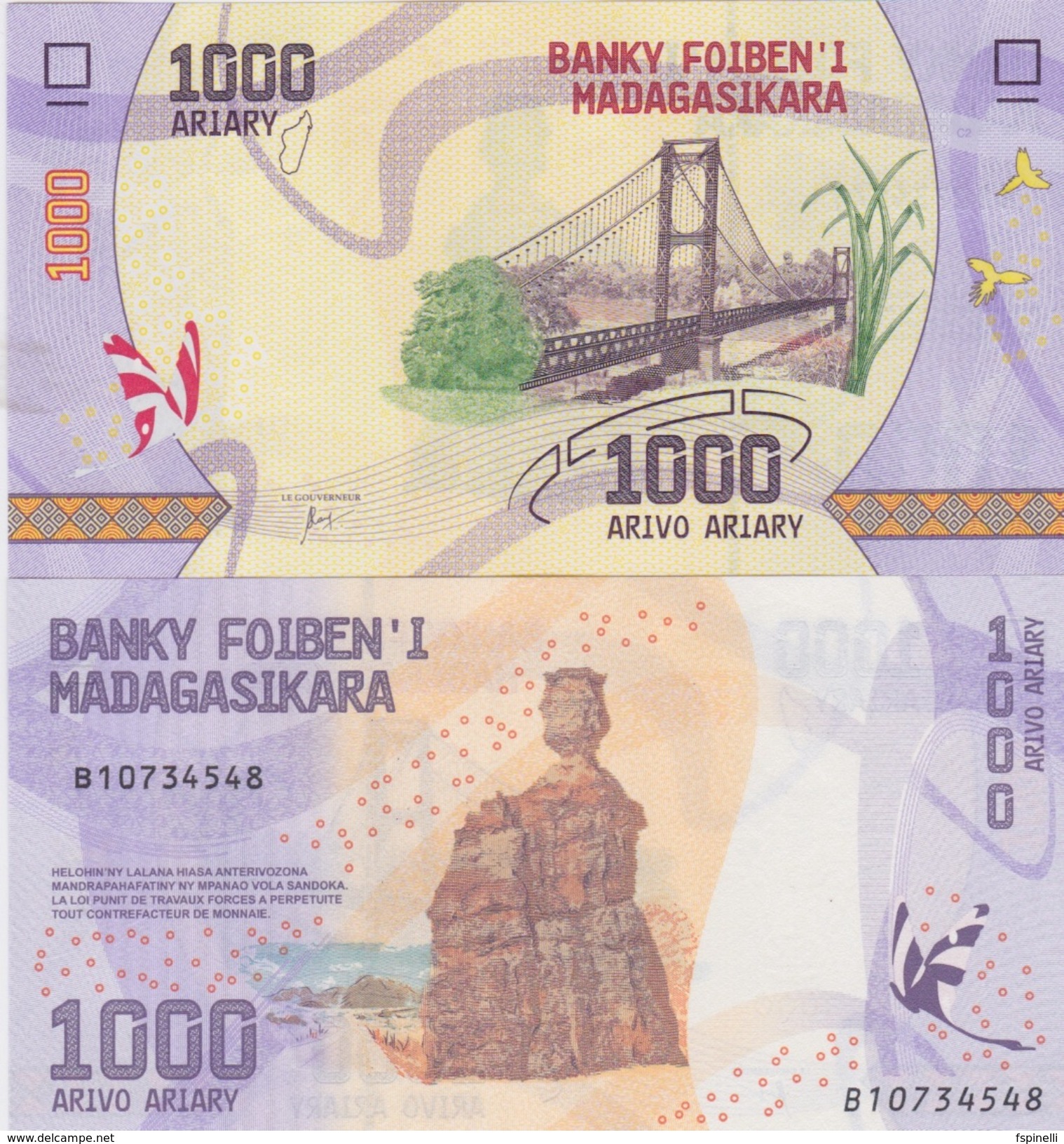 MADAGASCAR  Attractive  Newly Issued 1'000 Ariary    Pnew   2017 UNC. - Madagaskar