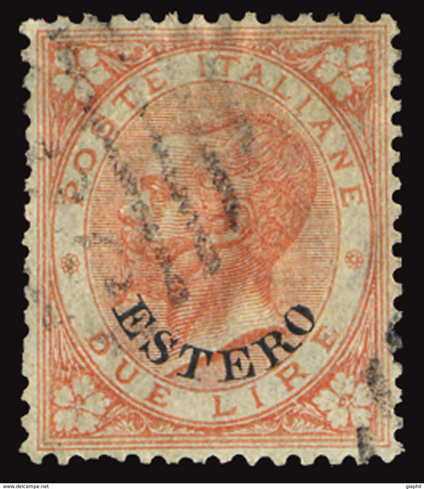 ITALIA UFFICI POSTALI ALL'ESTERO EMISSIONI GENERALI 1874 2 LIRE (Sass. 9) USATO - Algemene Uitgaven