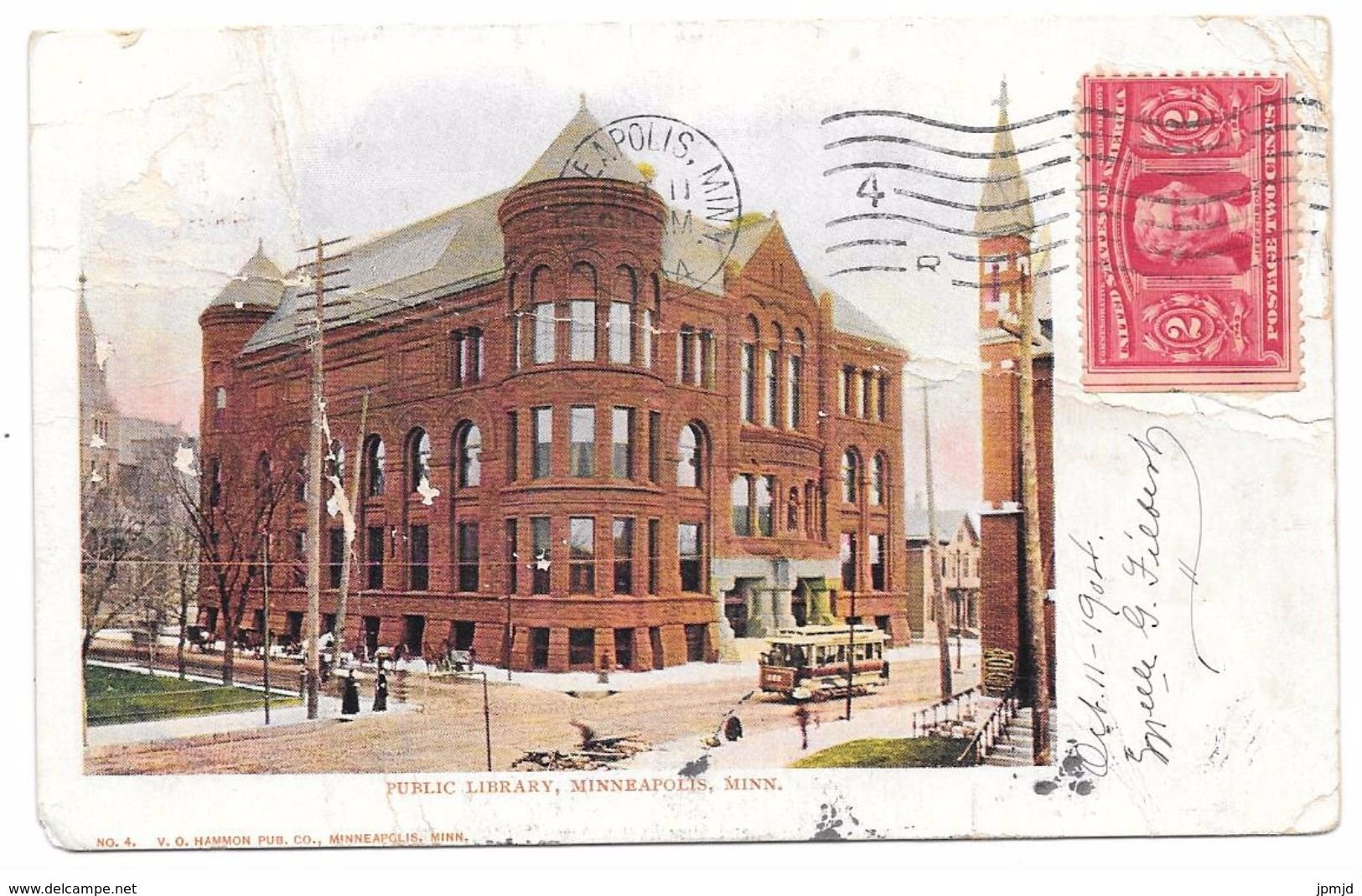 PUBLIC LIBRARY - MINNEAPOLIS - V.O. HAMMON PUB. Co. No. 4 Colorisée - 1904 - Cpa Dos Non Divisé - Minneapolis