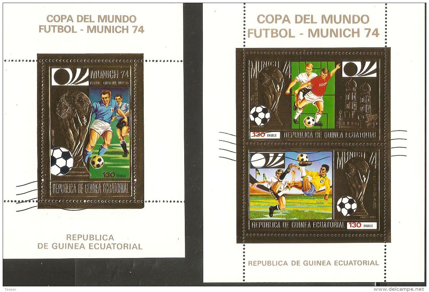 Equatorial Guinea 1973 Mi# Blocks 80, 82 Used - Gold Foil - World Cup Soccer Championships, Munich - 1974 – Germania Ovest