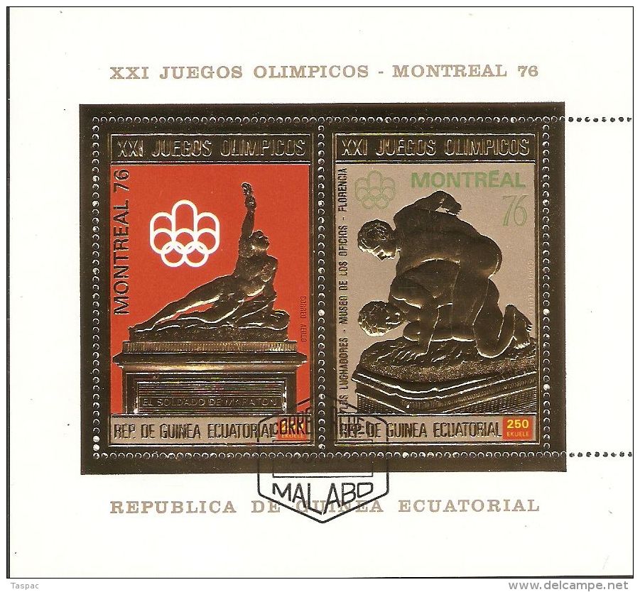 Equatorial Guinea 1976 Mi# Block 213 Used - Gold Foil - Summer Olympics, Montreal / Wrestling - Estate 1976: Montreal