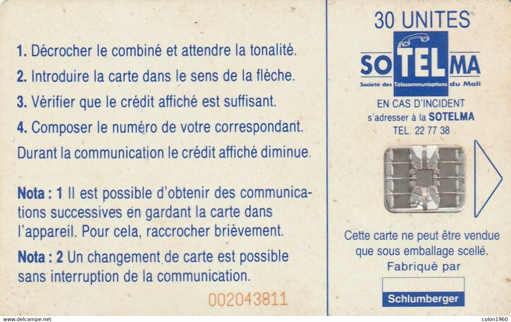 MALI. MAL-O-19. Telephone Shop. 30U. 2nd Issue. (010) - Mali