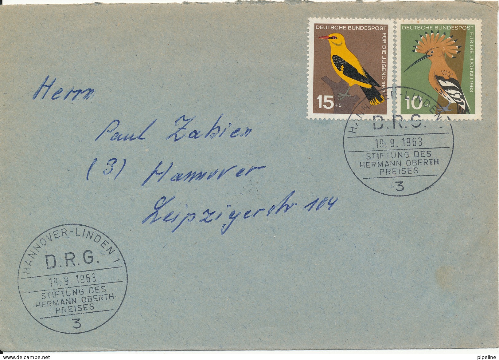 Germany Cover With Special Postmark And BIRD Stamps 19-9-1963 - Covers & Documents