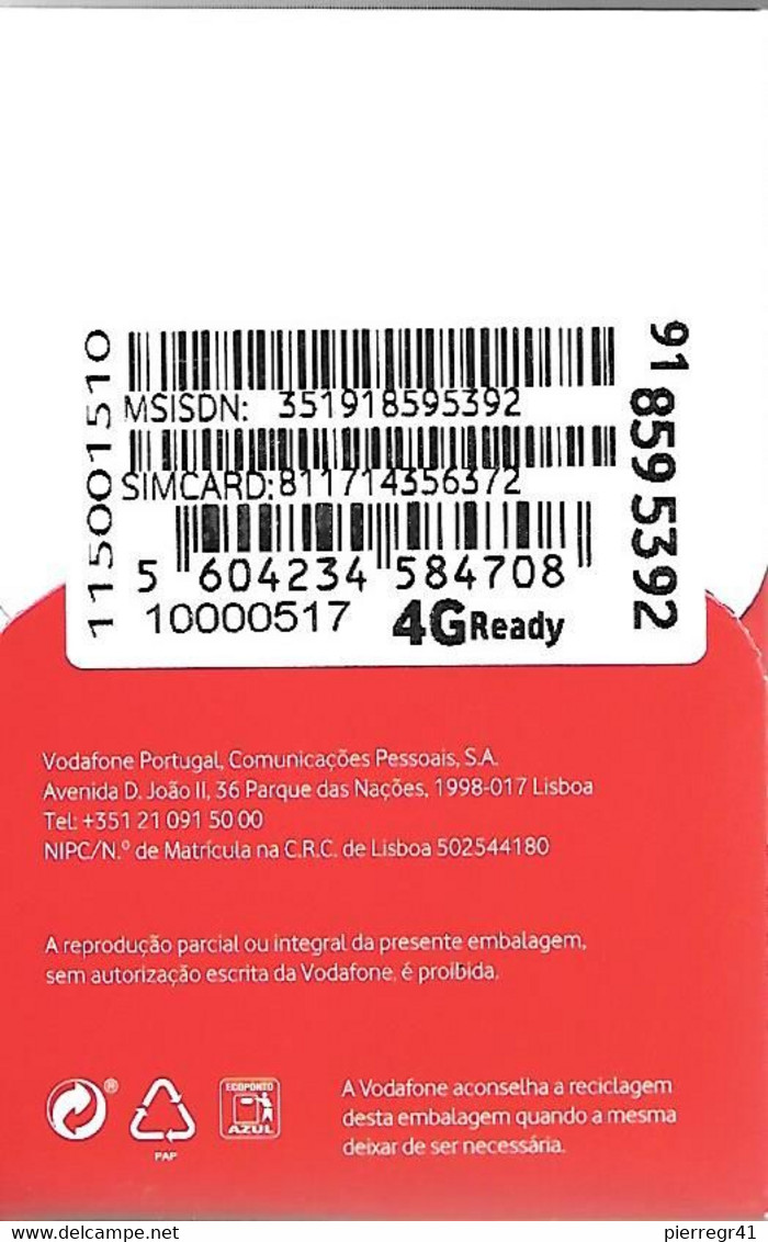 CARTE-GSM-PORTUGAL-VODADAFINE EASY 91-NEUVE Avec Son Etui Scellé-Scan Interieur D Une Ouverte Pour Idée Carte -Garantie - Mobicartes (GSM/SIM)