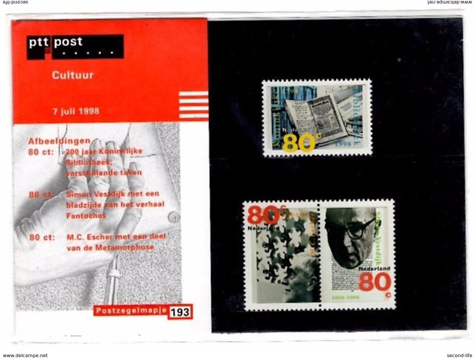 Postzegelmapje 193. 7 Juli 1998. Cultuur. Bibliotheek, Simon Vestdijk En M.C. Escher. - Carnets Et Roulettes