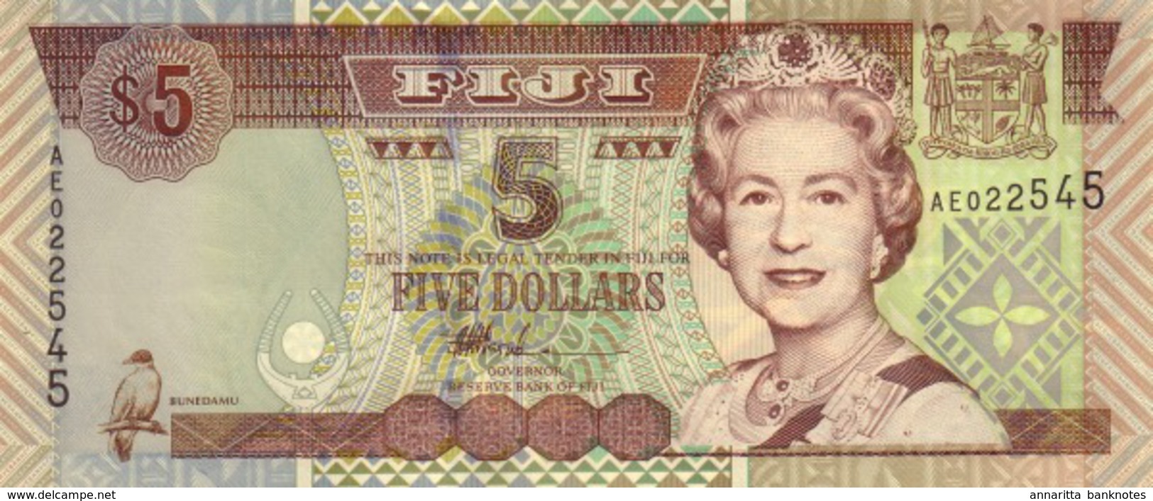 FIJI 5 DOLLARS ND (2002) P-105 UNC  [FJ516a] - Fiji