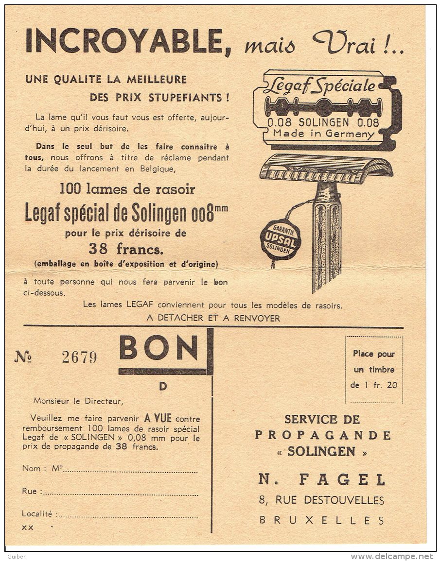 Réclame Pub Rasoir Coupe Chou Propagande  Solingen Bartmann - 1900 – 1949