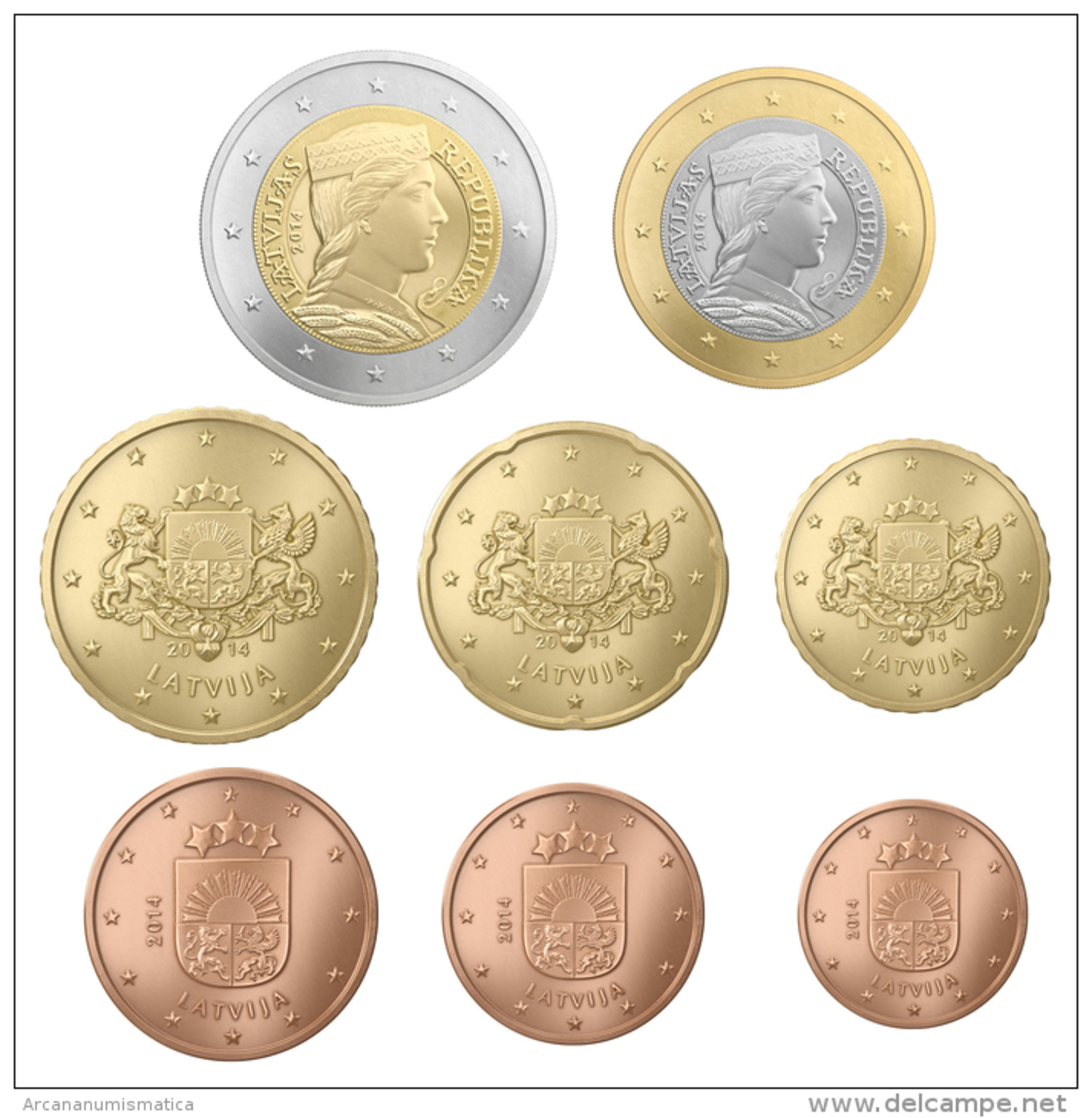 LETONIA  Tira/Set  8 MONEDAS/COINS  2.014  2014  SC/UNC   T-DL-10.613 - Lettonia