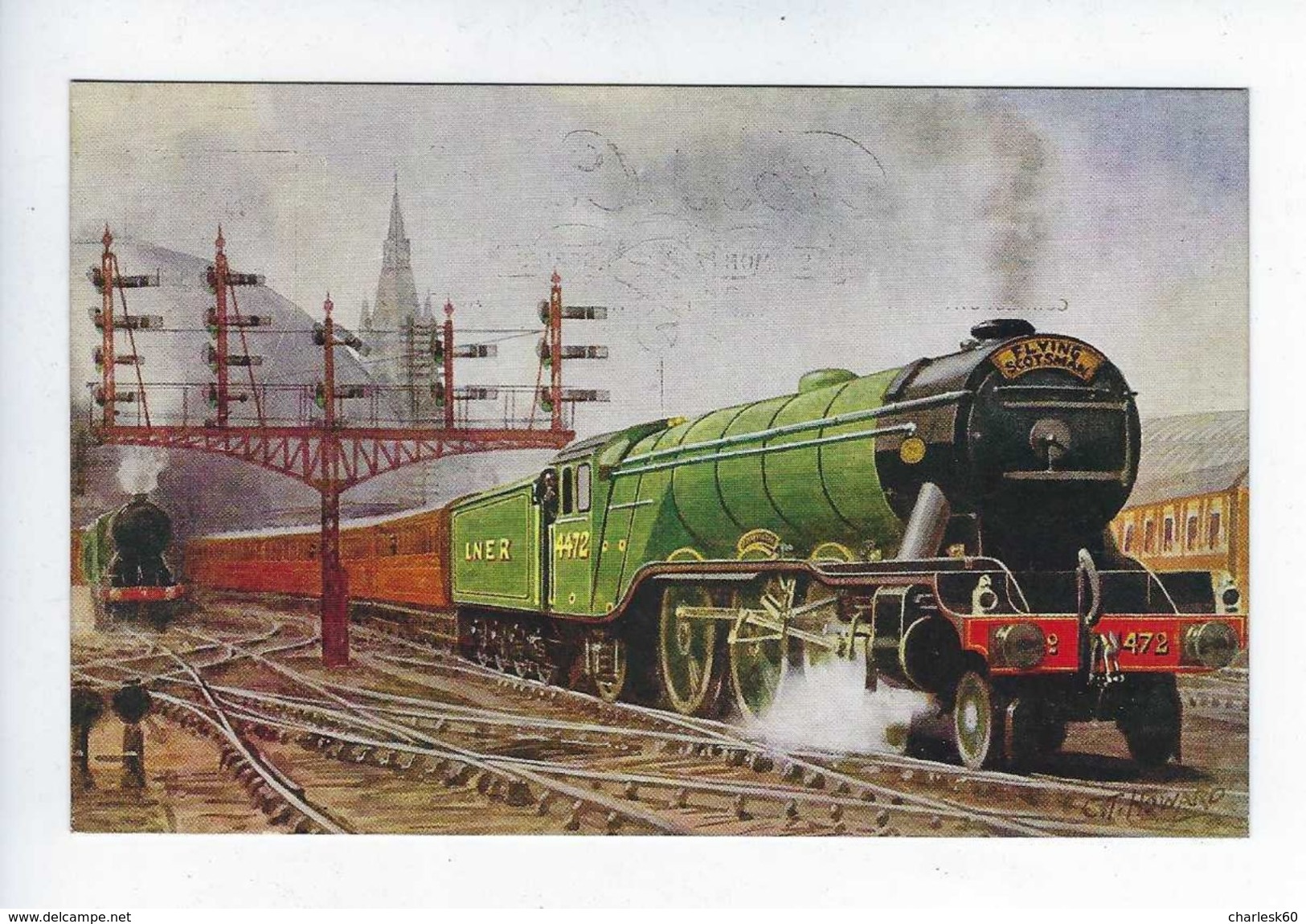 CPA Flying Scotsman L.N.E.R. Leaving King's Cross N° 3865 Salmon Series - Treni