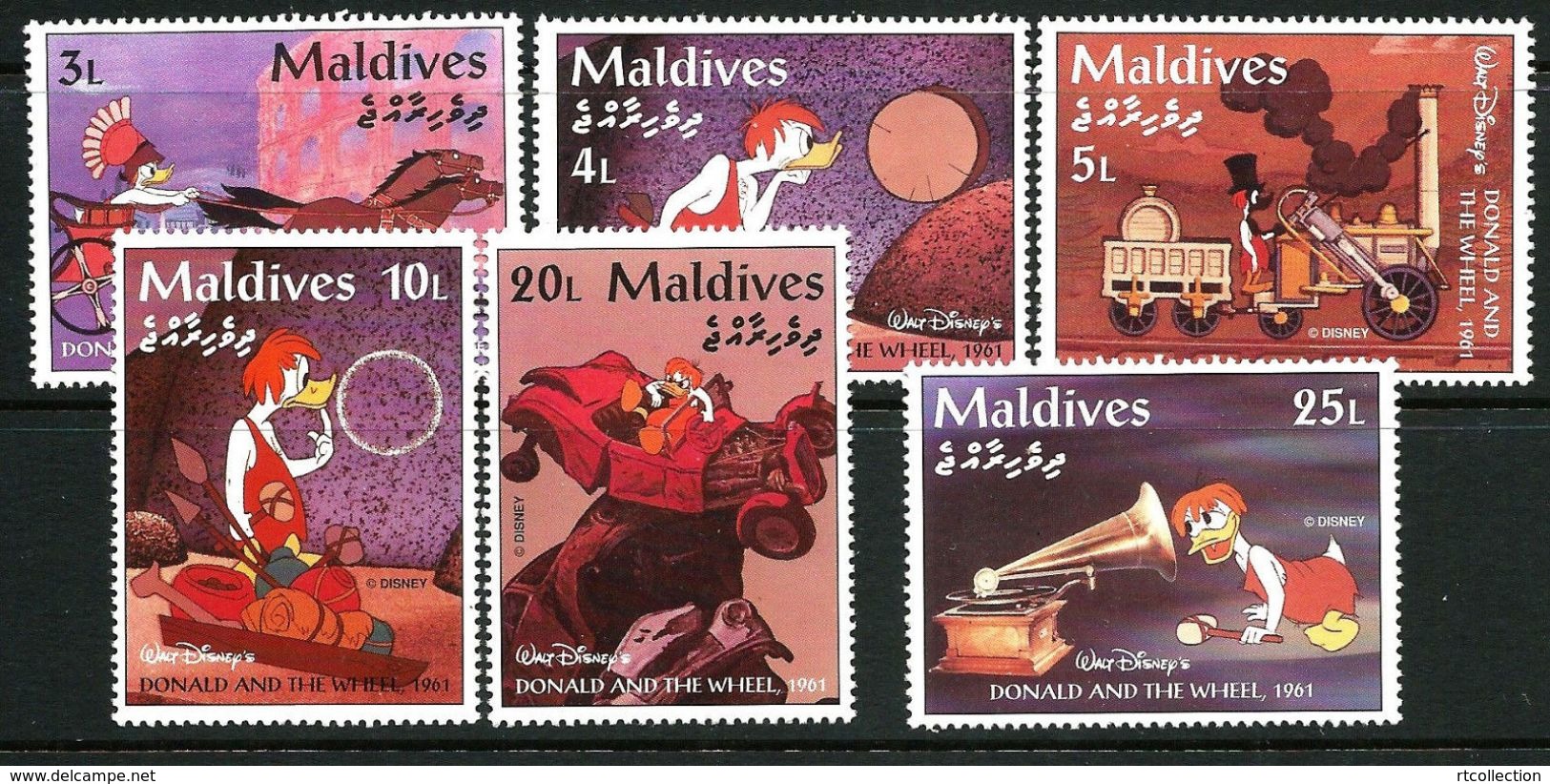 Maldives 1995 Disney Donald And The Wheel 1961 Cartoons Art Child Animation Film Movies Stamps (30) MNH Sc 2051-56 - Disney