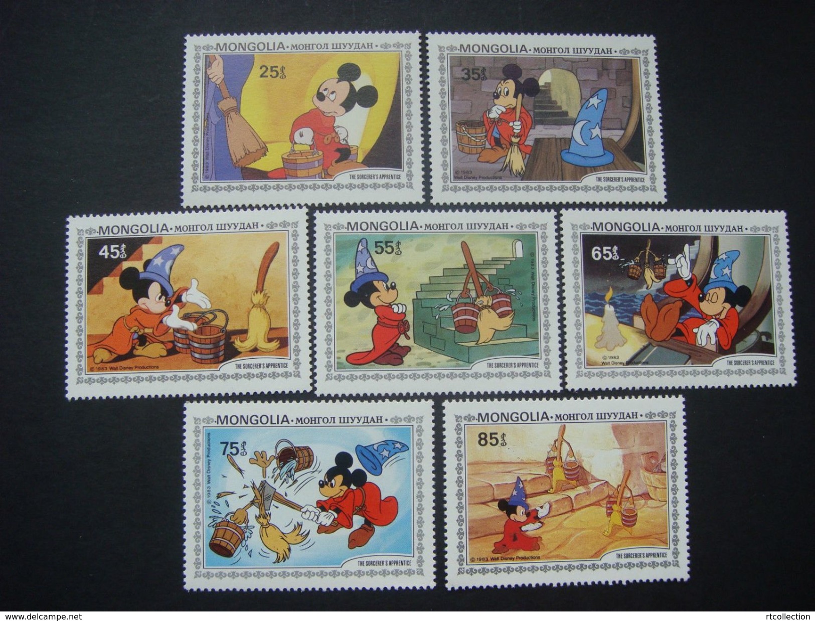 Mongolia 1983 Sorcerer Apprentice Disney Mickey Cartoon Animation Art Movie Film Cinema Stamps (6) MNH SC 1290-1298 - Disney