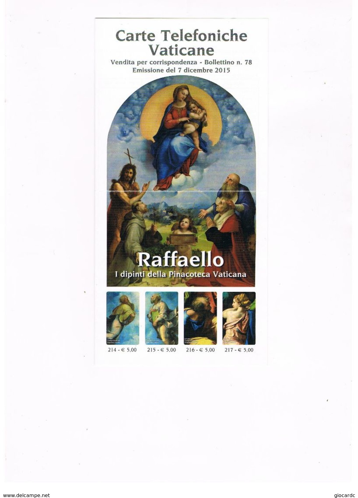 VATICANO (VATICAN) - 2015 BOLLETTINO N.78 EMISSIONE SCHEDE TELEFONICHE RAFFAELLO PINACOTECA VATICANA - Zubehör