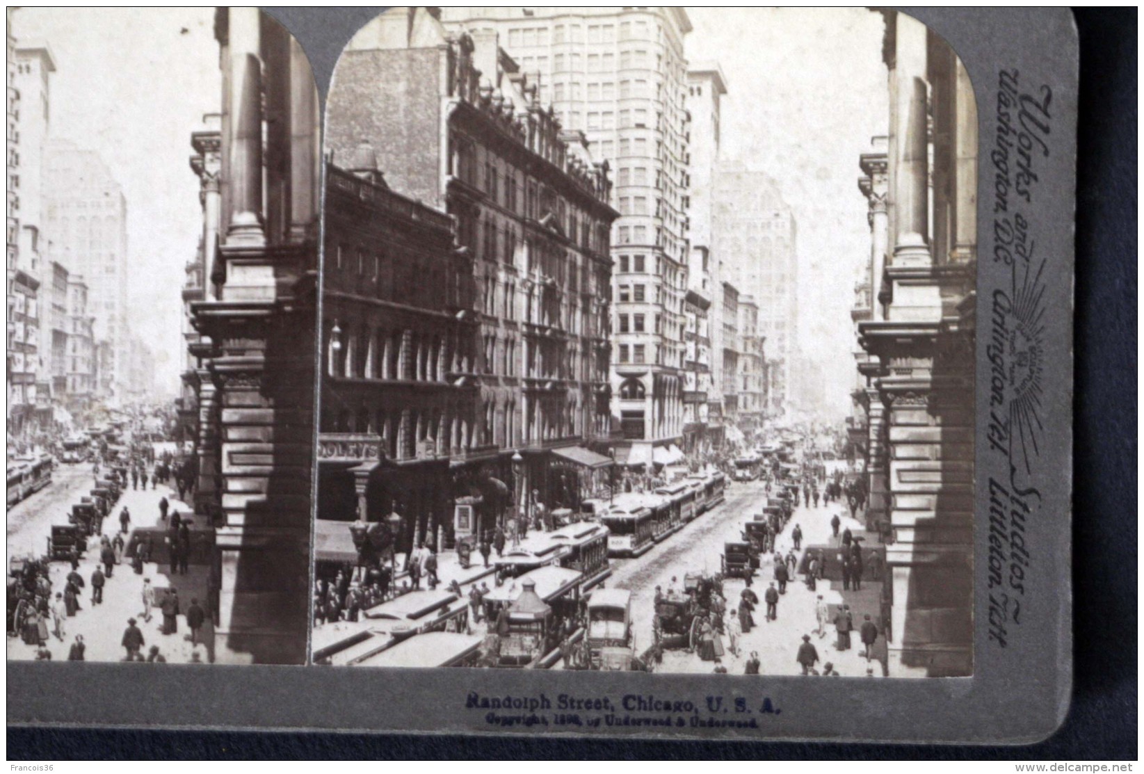 Photo Stéréoscopique STEREO Stereoview - Randolph Street Chicago USA - La Rue Randolph - Stereoscopic