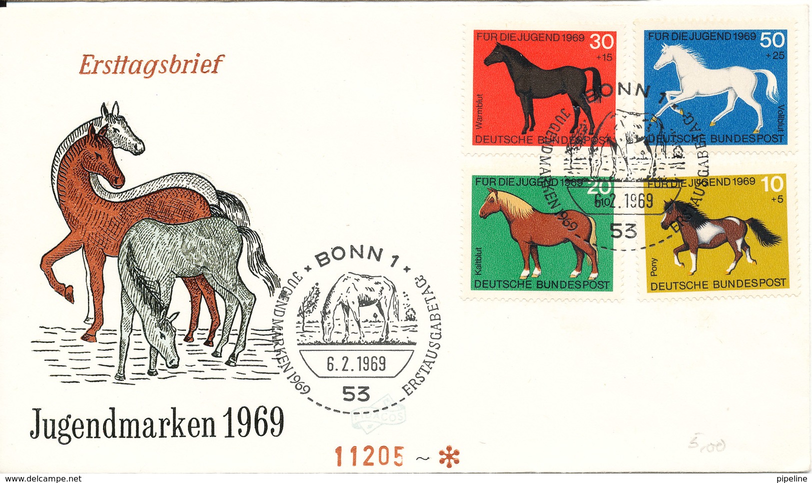 Germany FDC 6-2-1969 Complete Set Of 4 HORSES Jugendmarken With Cachet - Other & Unclassified