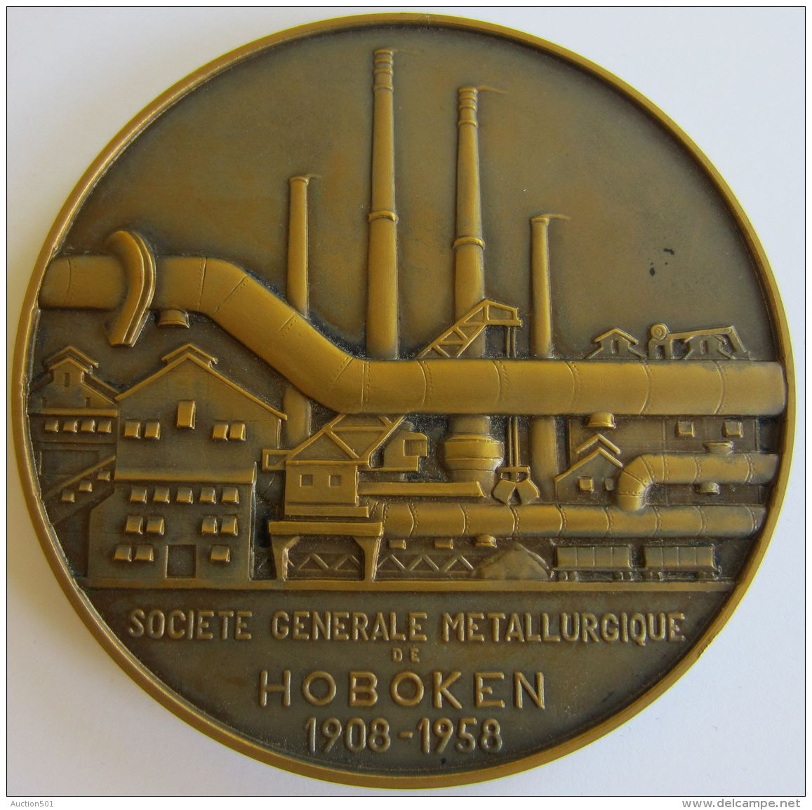 M05299 SOCIETE GENERALE METALLURGIQUE HOBOKEN - 1908 - 1958 - USINE  (240g) Ouvrier Au Revers - Professionnels / De Société