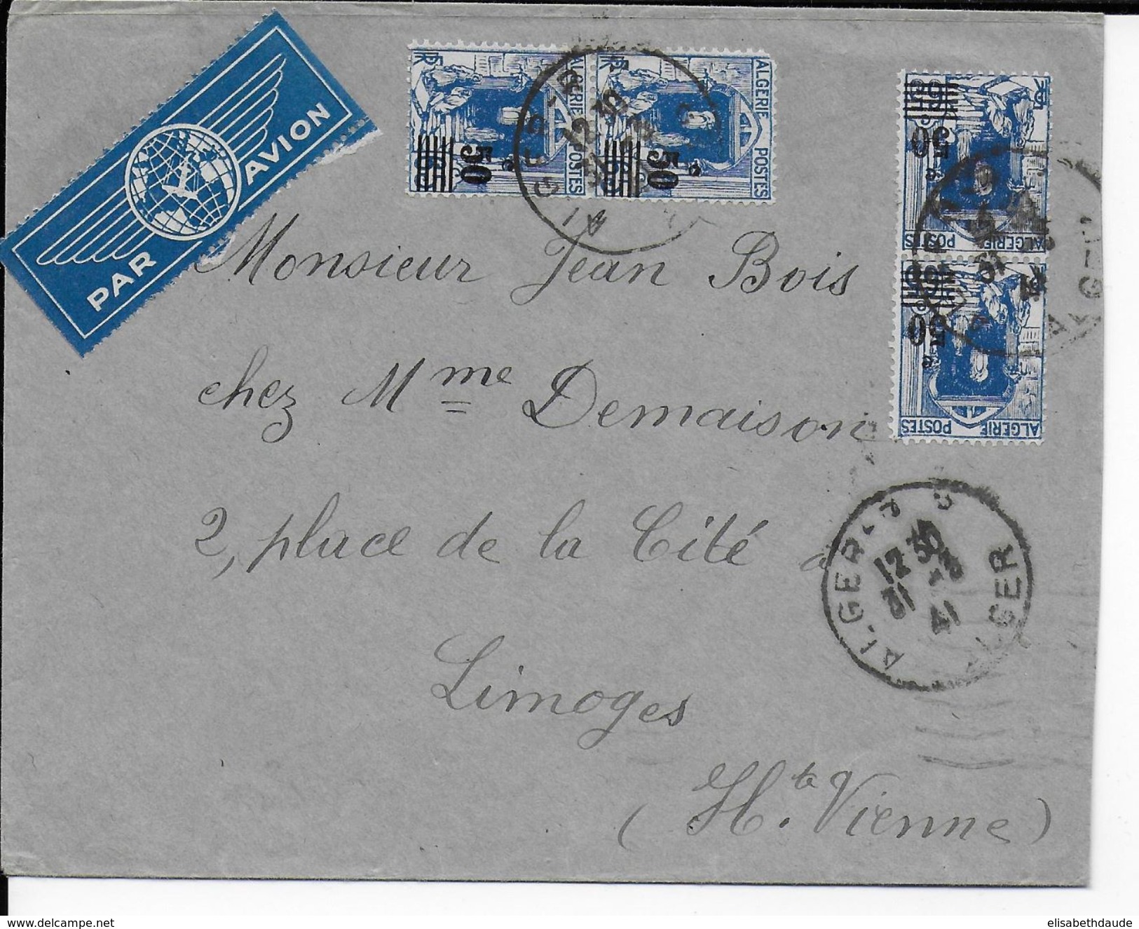 ALGERIE - 1941 - ENVELOPPE Par AVION De ALGER => LIMOGES - Lettres & Documents