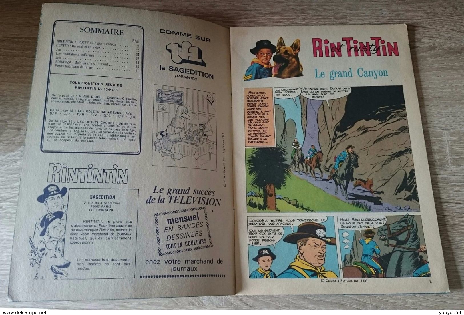 REVUE BD BANDE DESSINEE MENSUEL RINTINTIN ET RUSTY LE GRAND CANYON PEPITO BONANZA N°136 1981 SAGEDITION - Rintintin