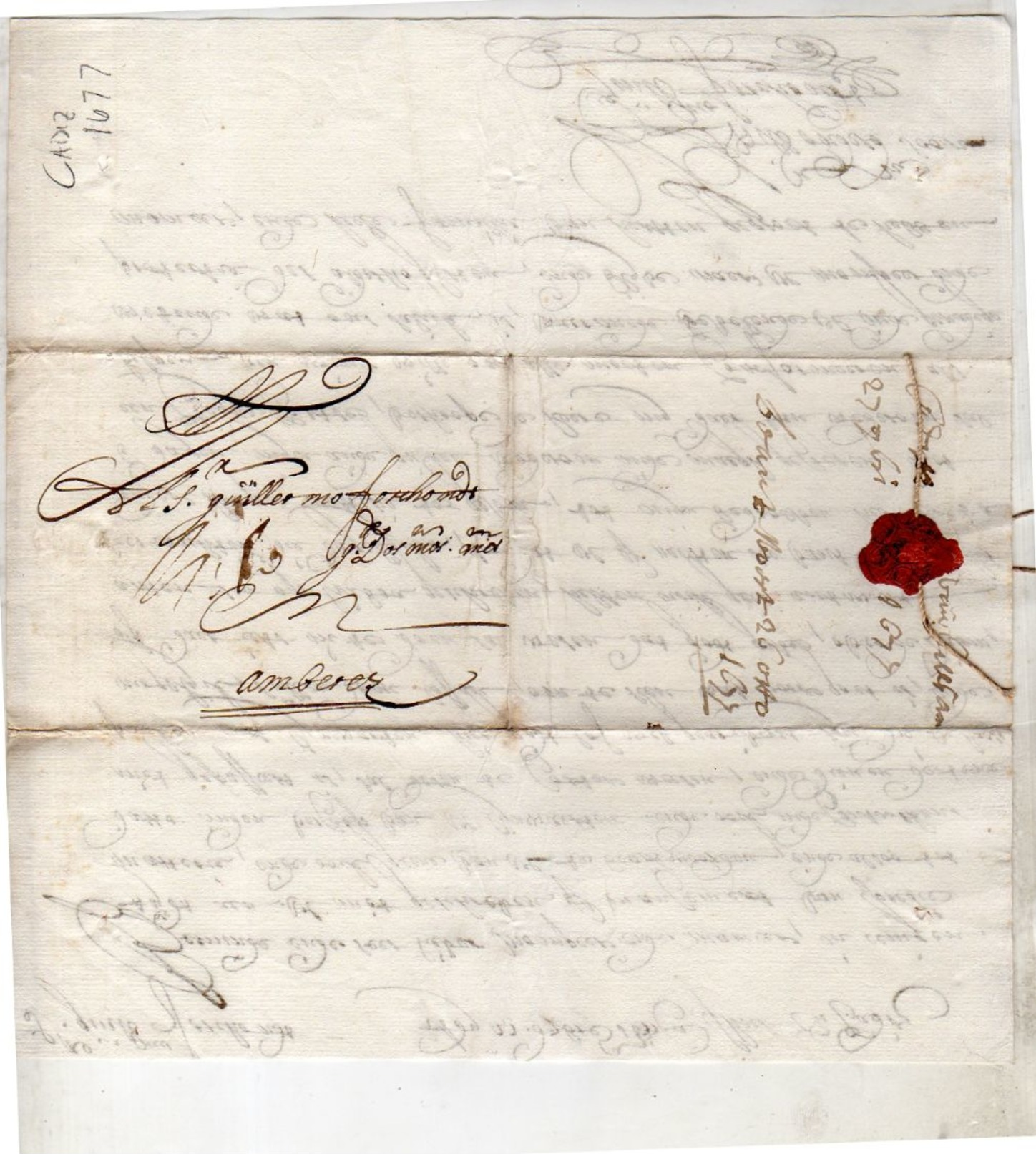 1677 Cadiz Spain To Guillaume Forchond Antwerp (EO1-66) - ...-1850 Prefilatelia