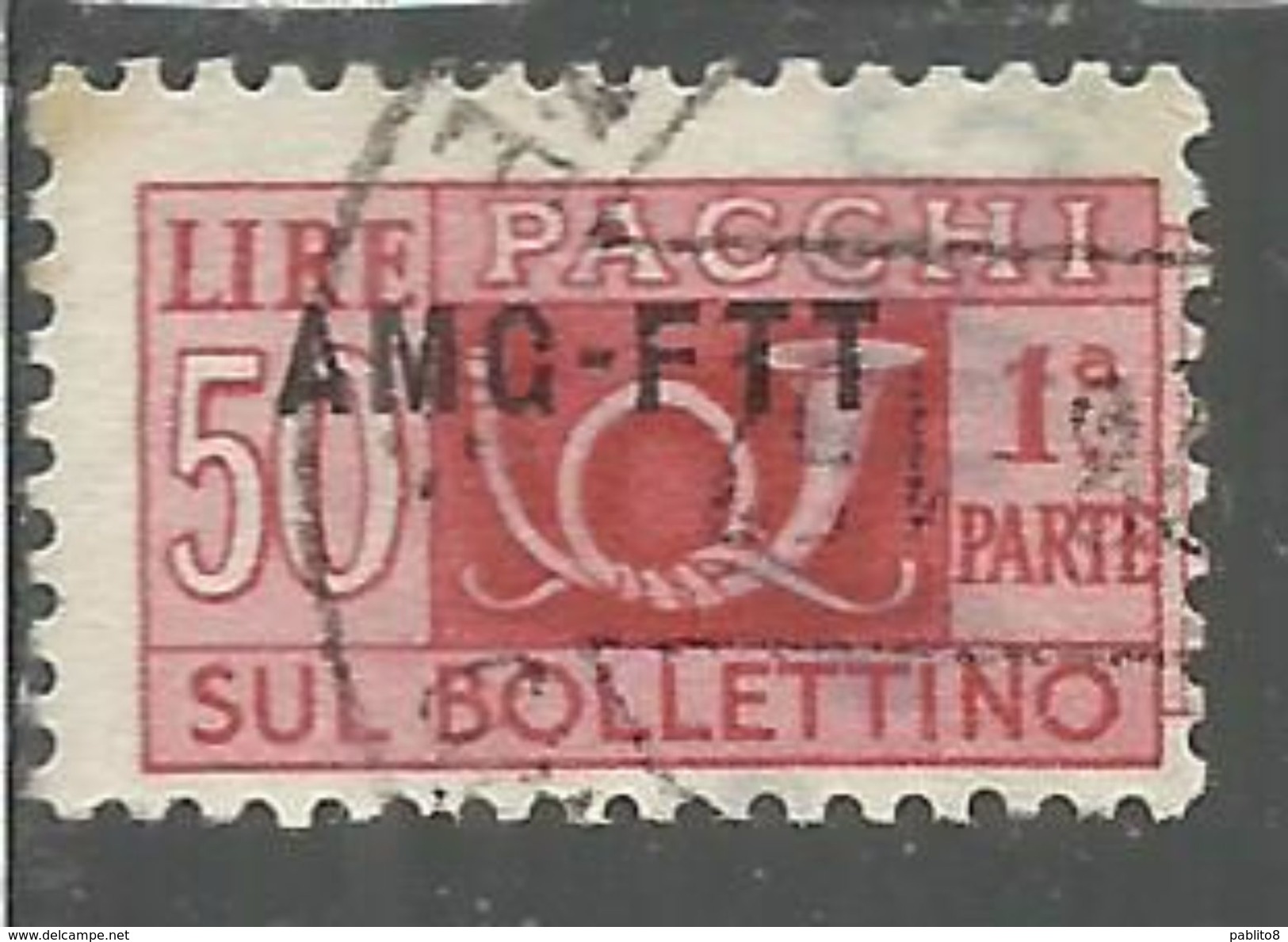 TRIESTE A 1949 - 1953 AMG - FTT ITALIA ITALY OVERPRINTED PACCHI POSTALI LIRE 50 PARTE I SINISTRA USATO USED OBLITERE' - Postpaketen/concessie