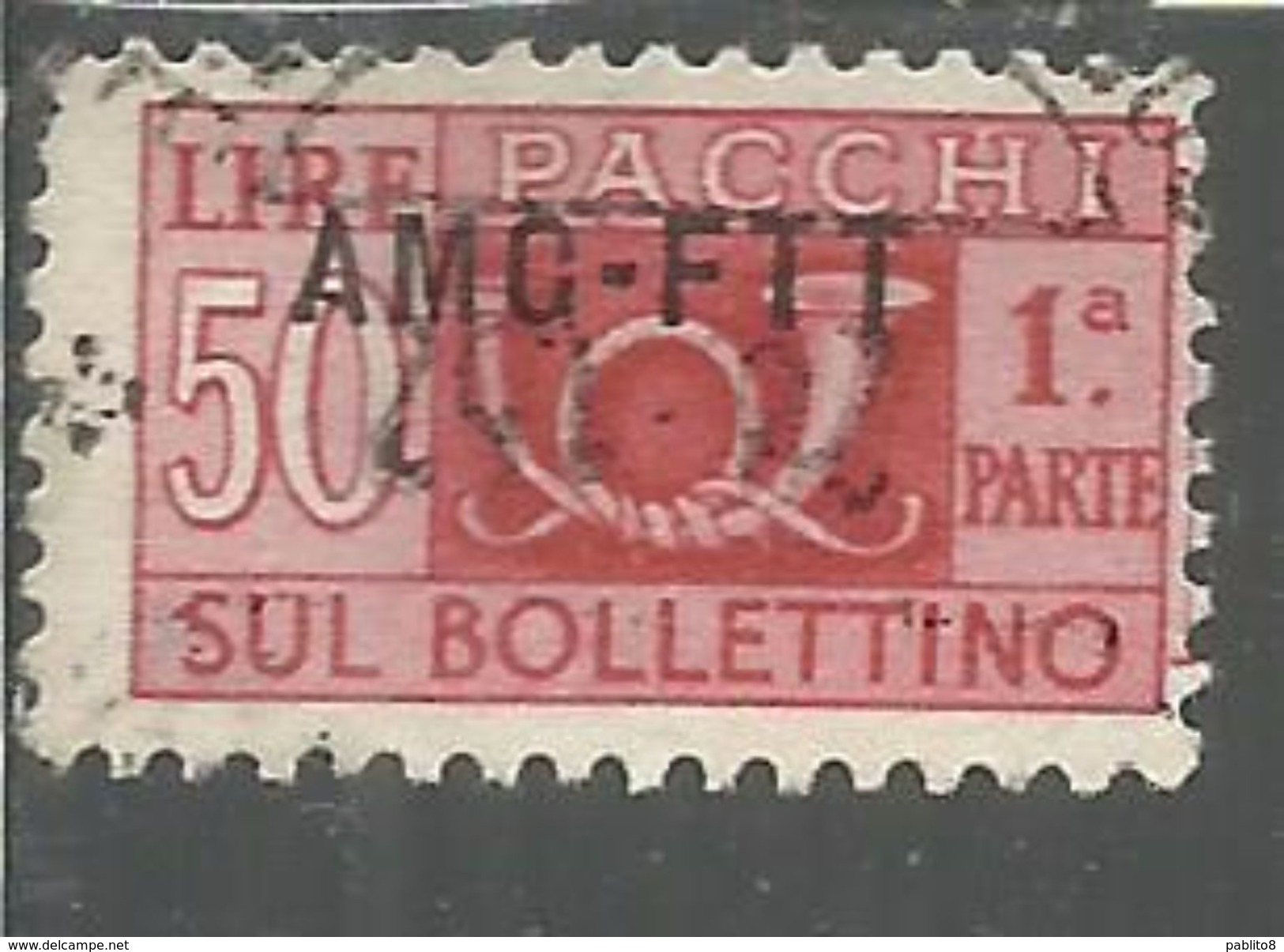 TRIESTE A 1949 - 1953 AMG - FTT ITALIA ITALY OVERPRINTED PACCHI POSTALI LIRE 50 PARTE I SINISTRA USATO USED OBLITERE' - Postpaketen/concessie