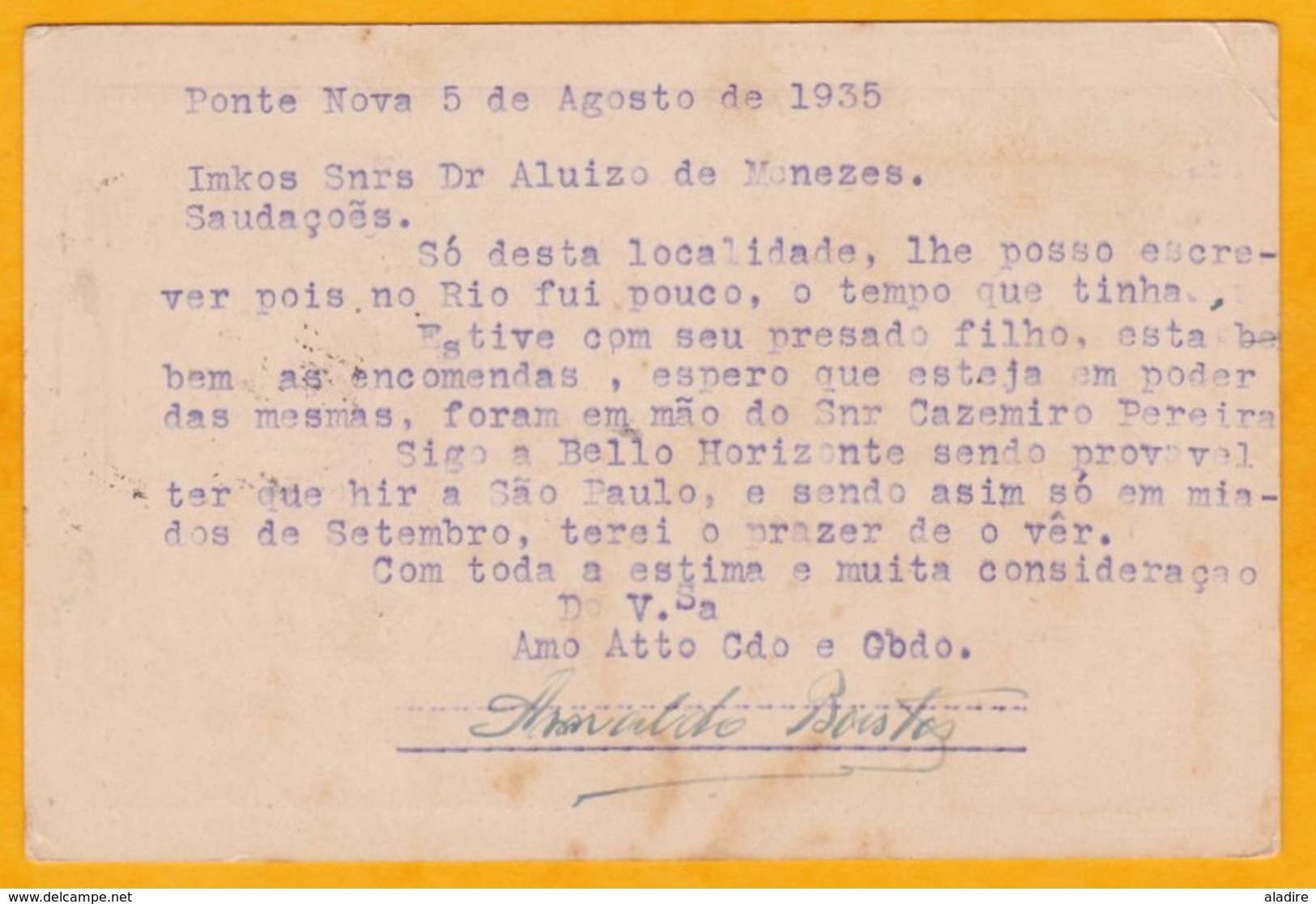 1935 - Entier Carte Postale Illustrée Fleurs Et Plantes De Ponta Nova Vers Victoria Via Rio De Janeiro, Brésil - Entiers Postaux