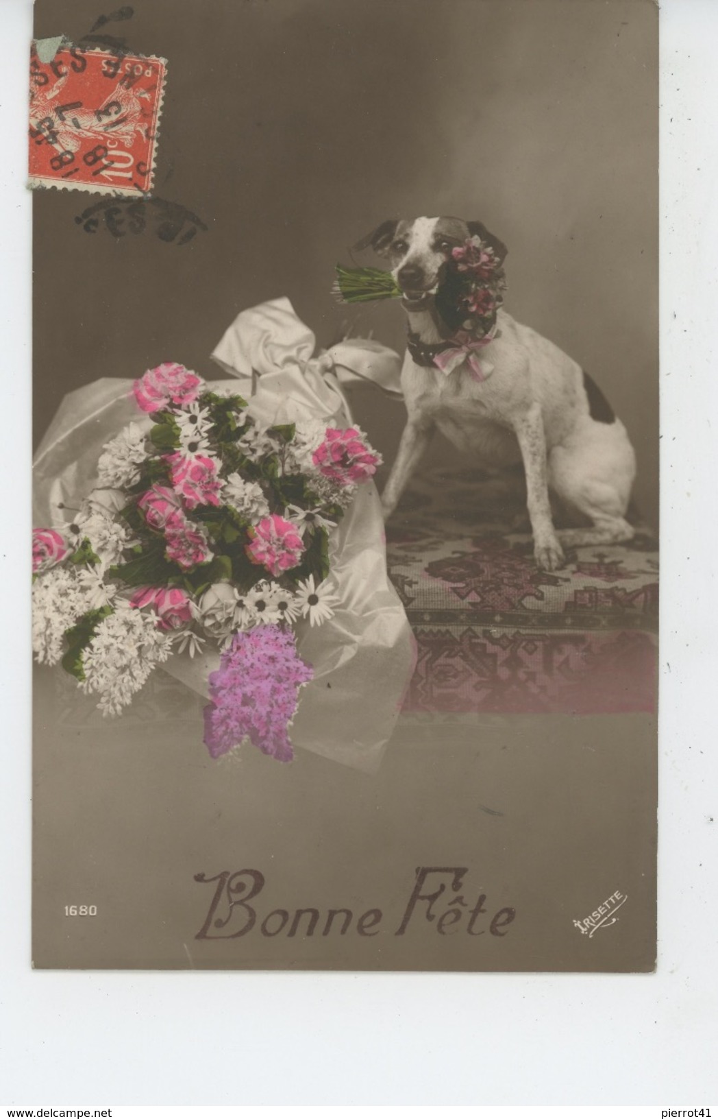 CHIENS - DOG - Jolie Carte Fantaisie Chien Avec Fleurs - Cani