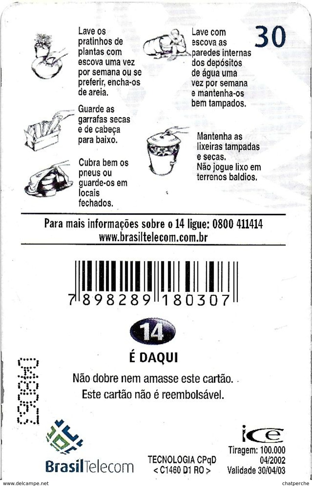 TÉLÉCARTE PHONECARD TARJETAS  BRESIL ECOLOGIE LUTTE CONTRE LES MOUSTIQUES - Brasil