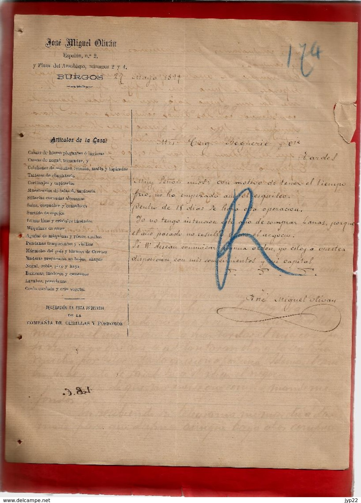 Courrier Espagne José Miguel Olivan Plaza Del Arzobispo Burgos 27-05-1899 - écrit En Espagnol - Spain