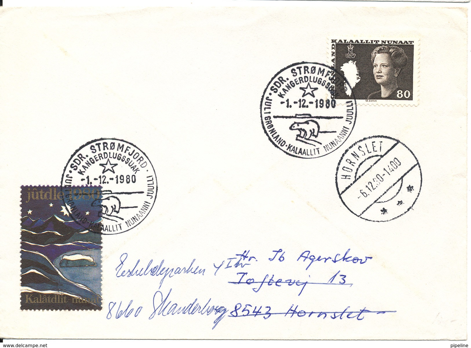 Greenland Cover Sent To Denmark Sdr. Strömfjord 1-12-1980 With Special Christmas Cancel And Christmas Seal - Briefe U. Dokumente