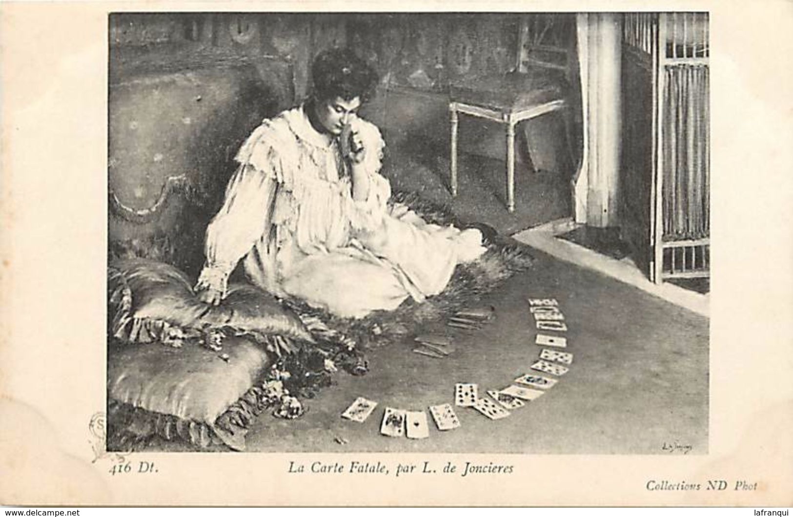 Tableaux -ref 157 - Arts -tableau -peinture - Peintre L De Joncieres -cartes A Jouer -tireuse De Cartes -la Carte Fatale - Spielkarten