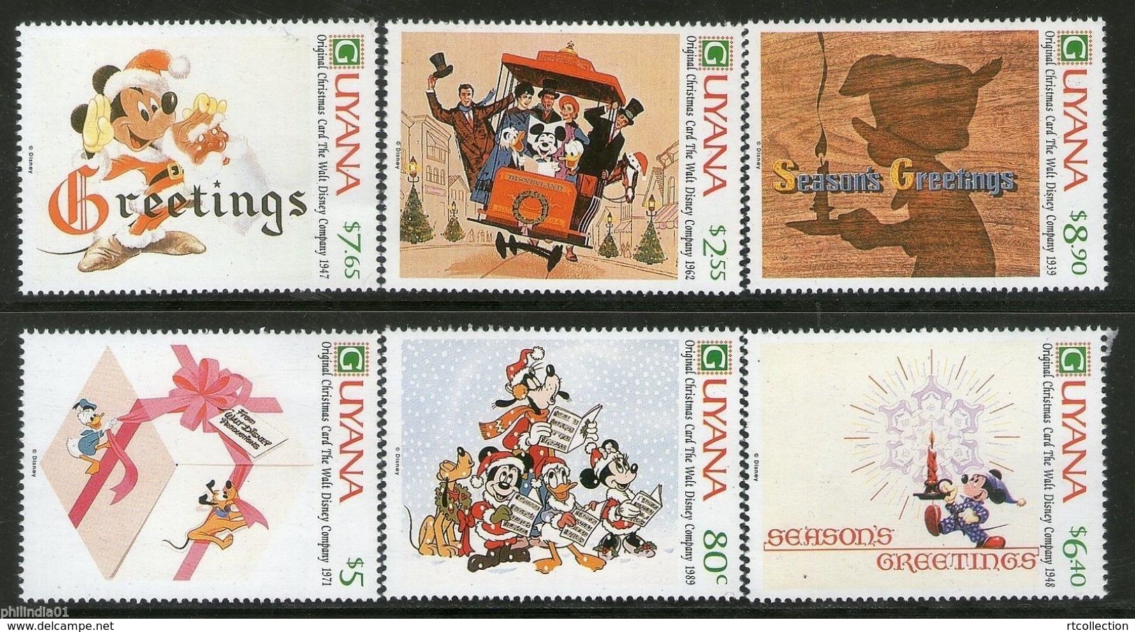 Guyana 1989 Christmas Disney Mickey Pluto Donald Duck Cartoon Animation Art Cinema Film Holiday Celebations Stamps (17) - Disney