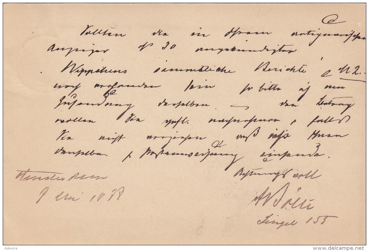 NEDERLAND 1888 - 5 C Ganzsache Postaal Gebruikt 1888, Amsterdam - Bremen - Briefe U. Dokumente