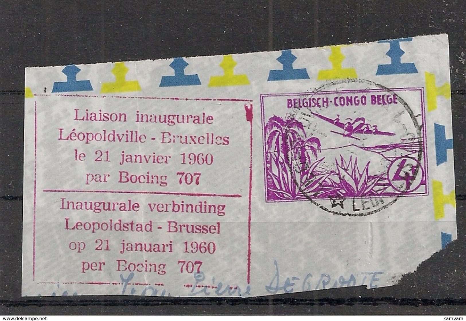 CONGO BELGE Aérogramme 4fr LEOPOLDVILLE LEOPOLDSTAD Inaugurale BXL - LEO 21 Janvier 1960 Boeing 707 - Oblitérés