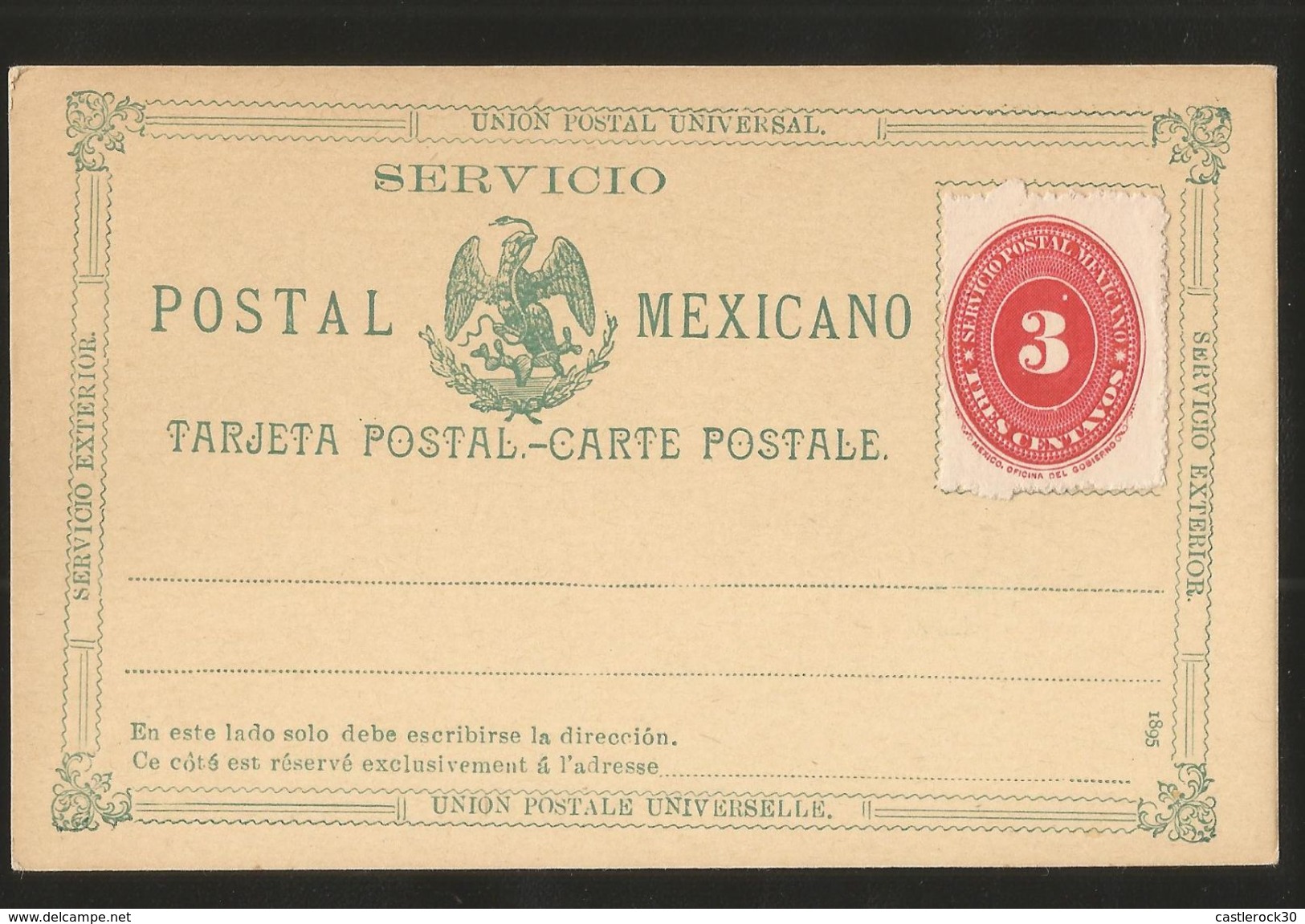 J) 1895 MEXICO, EAGLE, NUMERAL, 3 CENTS, POSTAL STATIONARY - Mexico