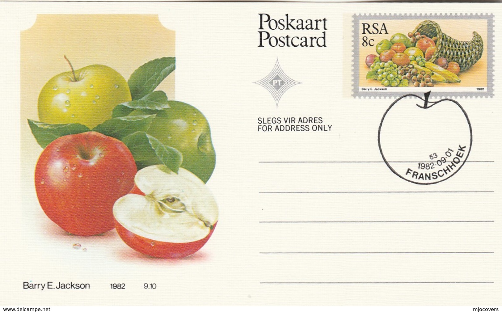 1982 First Day 8c SOUTH AFRICA  Postal STATIONERY CARD Illus APPLE FRUIT Cover Stamps Rsa Grapes  Banana - Fruits