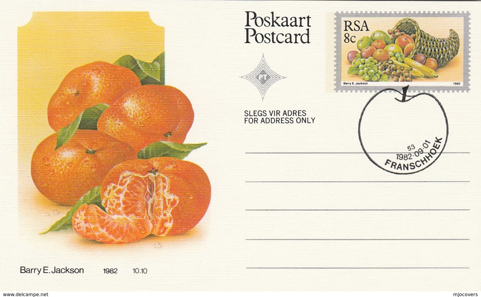 1982 First Day 8c SOUTH AFRICA Postal STATIONERY CARD Illus MANDARIN Orange FRUIT Cover Stamps Rsa Grapes Banana - Fruit