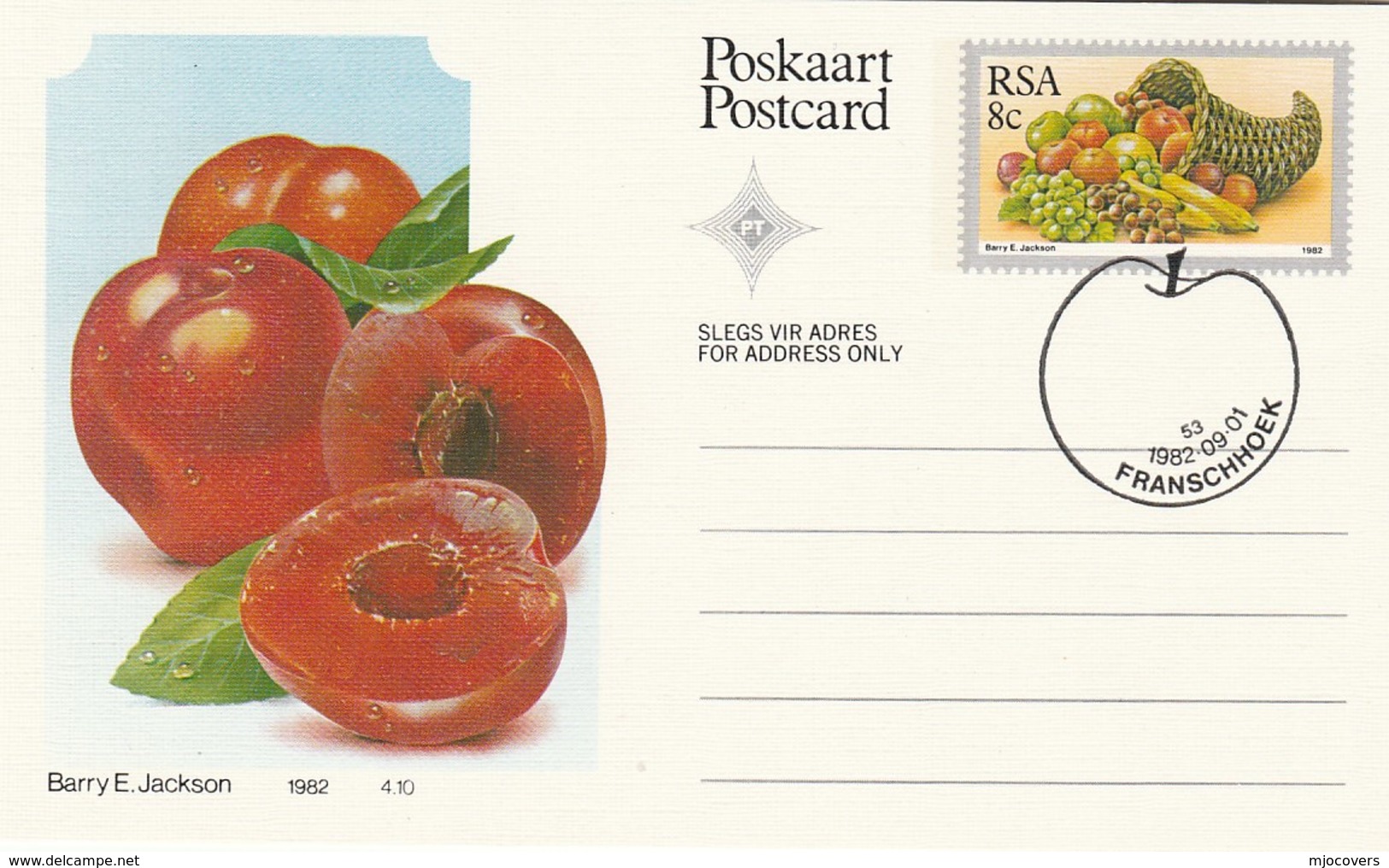 1982 First Day 8c SOUTH AFRICA Postal STATIONERY CARD Illus PLUMB FRUIT Cover Stamps Rsa Grapes  Banana - Fruits