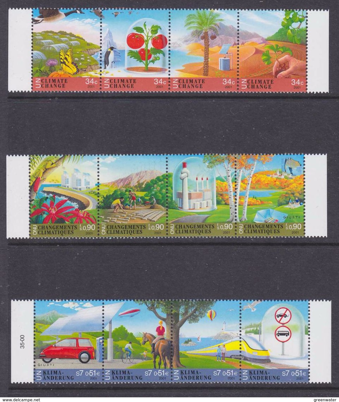 UNO NY, Geneva, Vienna 2001 Climat Change 3x4v ** Mnh (36900A) - Gezamelijke Uitgaven New York/Genève/Wenen