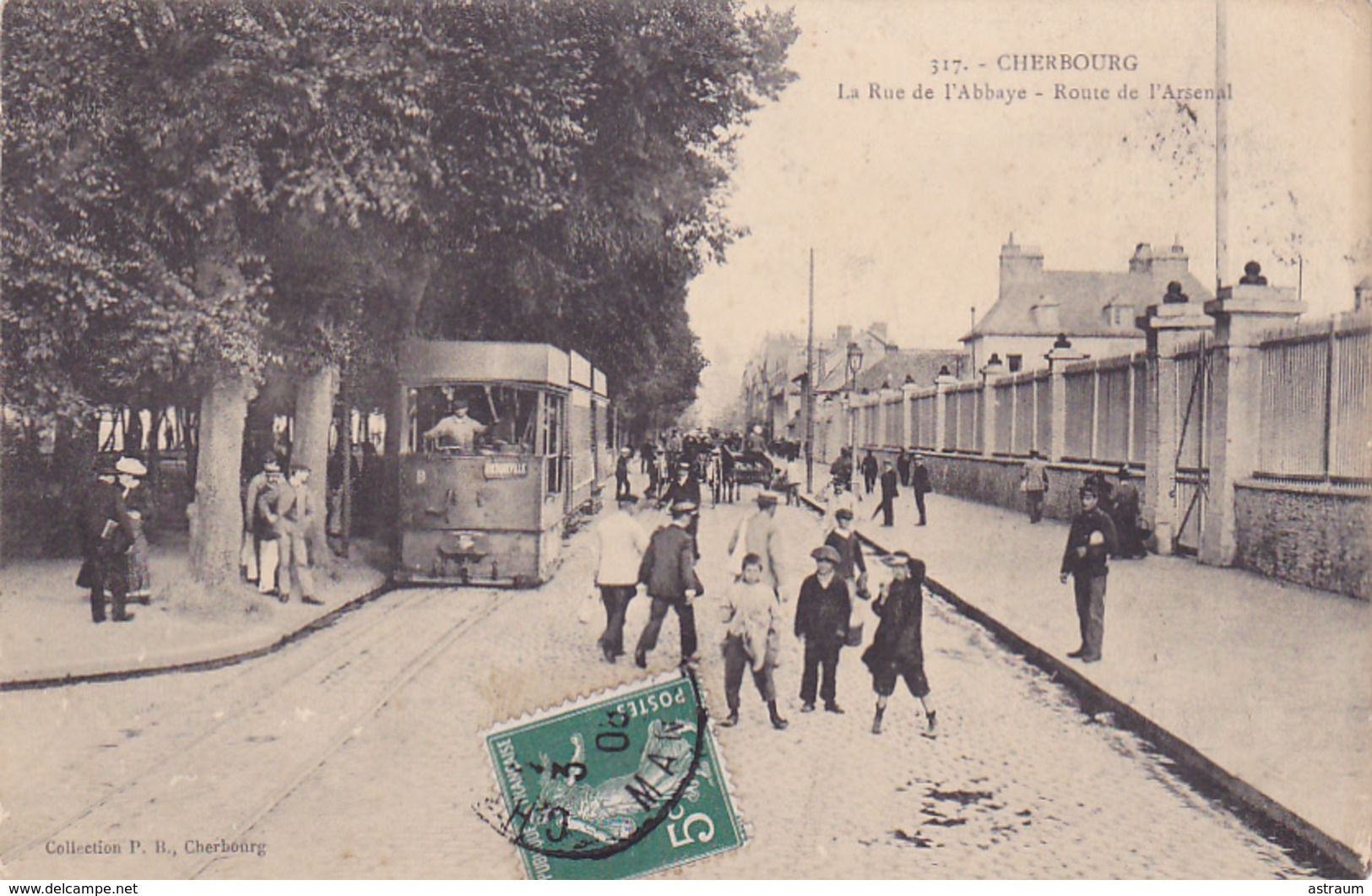 Cpa-50- Cherbourg -animée Avec Tramway -rue De L'abbaye,route De L'arsenal-edi P.B. N°317 - Cherbourg