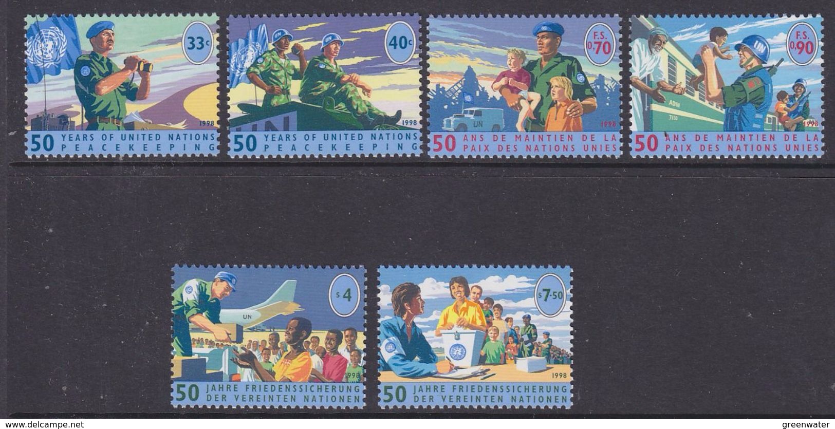 UNO NY, Geneva, Vienna 1998 Peacekeeping Forces 3x2v ** Mnh (36900E) - Emissions Communes New York/Genève/Vienne