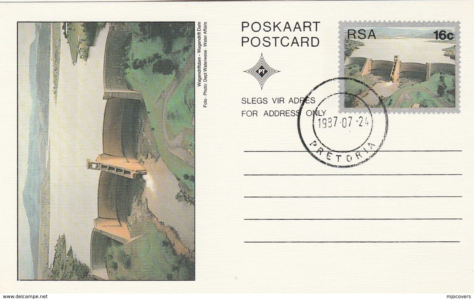 1987 First Day 16c SOUTH AFRICA Postal STATIONERY CARD Illus WAGENDRIFT DAM Cover Stamps Rsa - Covers & Documents