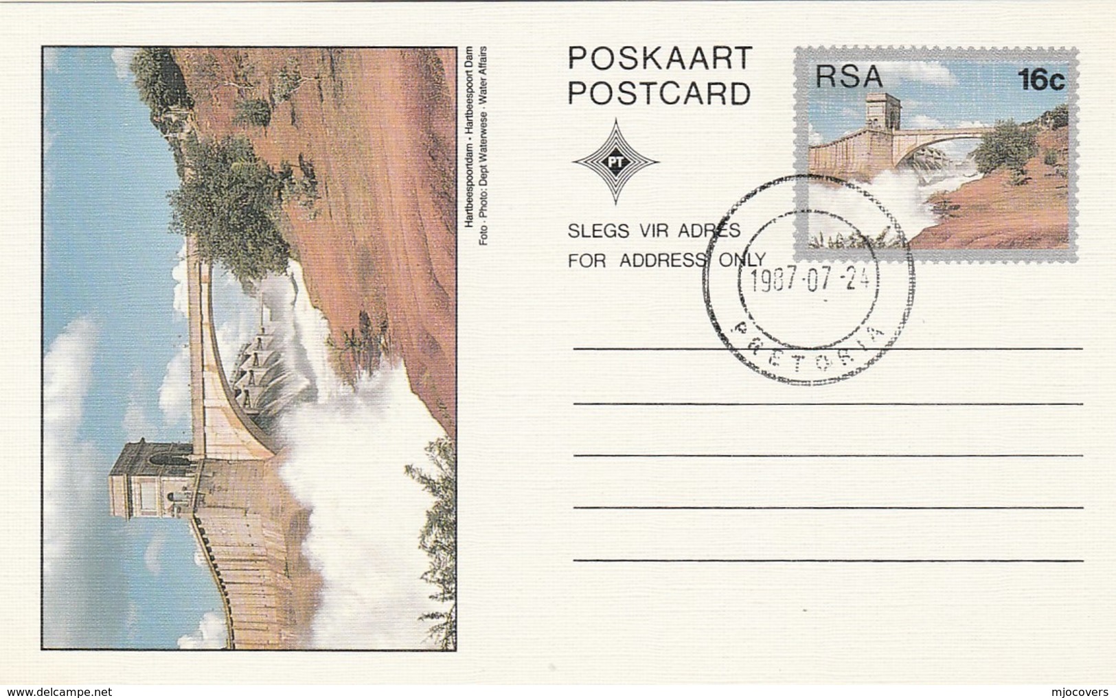 1987 First Day 16c SOUTH AFRICA Postal STATIONERY CARD Illus HARTBEESPOORT DAM Cover Stamps Rsa - Covers & Documents