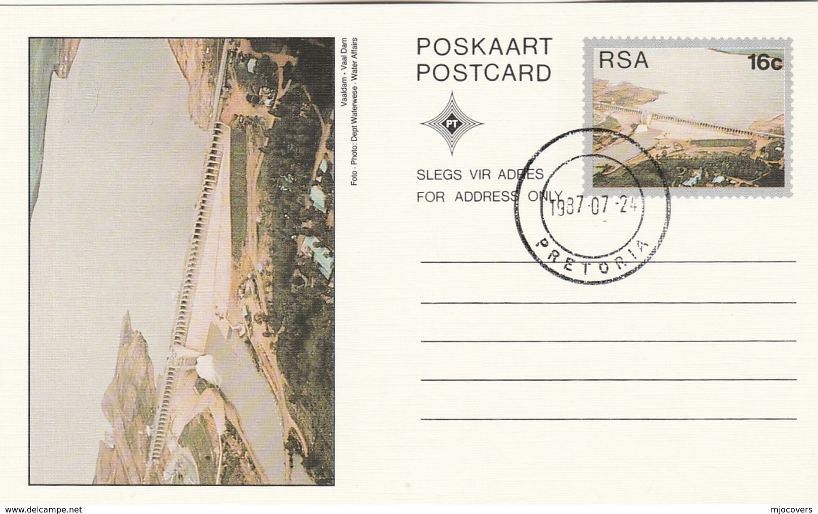 1987 First Day 16c SOUTH AFRICA Postal STATIONERY CARD Illus VAAL DAM Cover Stamps Rsa - Covers & Documents